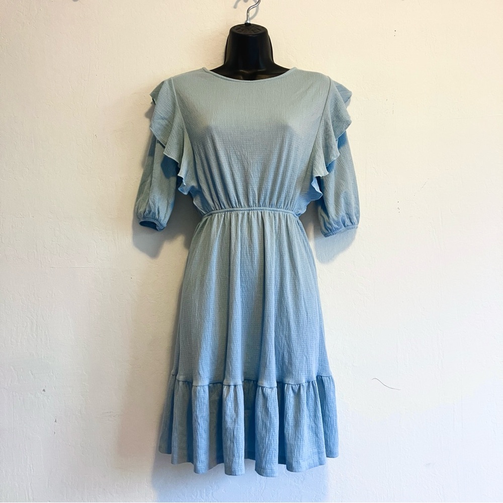 NET Blue Flared Backless Summer Midi Dress